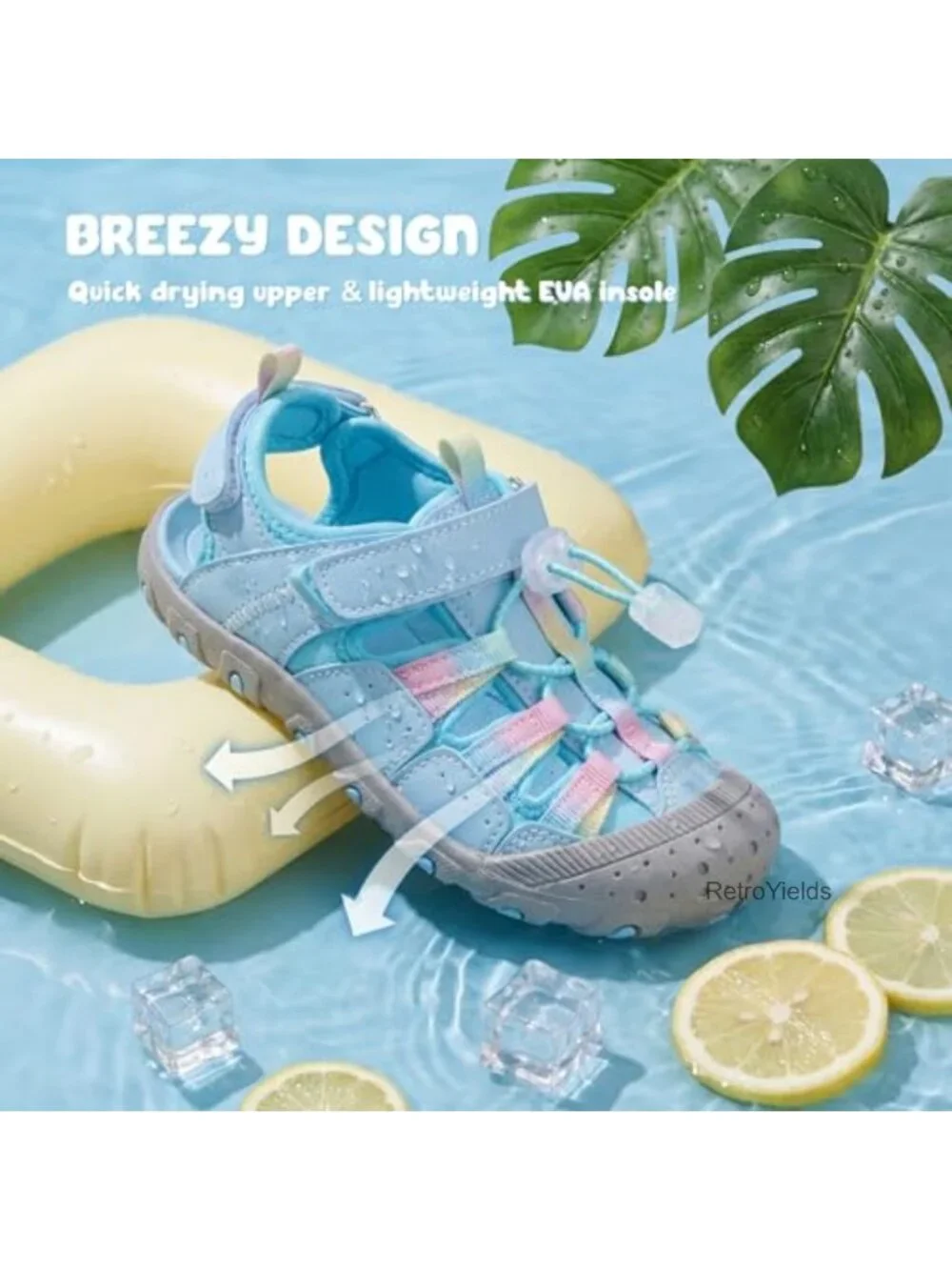 Kids Closed-Toe Water Hiking Sandals Non-Slip Hook-and-Loop Adjustable Outdoor